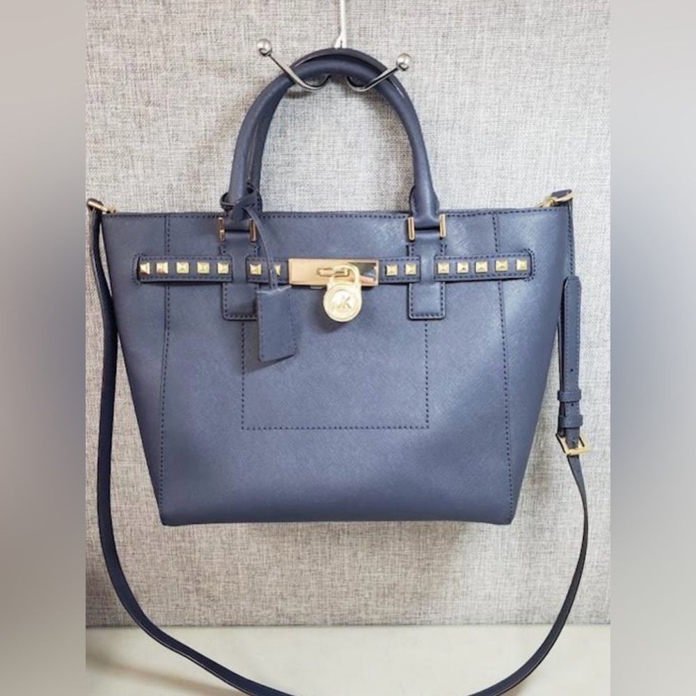 Michael Kors Bag Hamilton Traveler Studded Tote Satchel BlueLeather B2L